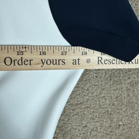 J. Crew Sheath Dress Petite‎ Size 6P White/Navy Colorblock Short Sleeve Crepe - Picture 6 of 11